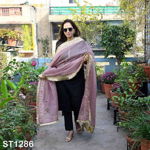 Mauve Organza Designer Dupatta for women Bridal Wedding lehenga Chunni/Veil Beads Sequin Scarf Indian Ethnic Dress Stole Gift Bridesmaid