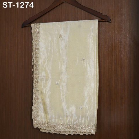 Tissue Organza Stole with Scalloped Border Gold | Zari Embroidered Dyeable Dupatta | Bridal, Wedding, Festive Shawl | Custom color