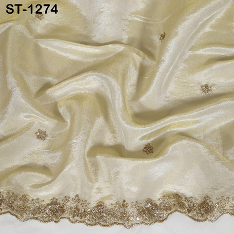 Tissue Organza Stole with Scalloped Border Gold | Zari Embroidered Dyeable Dupatta | Bridal, Wedding, Festive Shawl | Custom color
