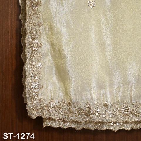 Tissue Organza Stole with Scalloped Border Gold | Zari Embroidered Dyeable Dupatta | Bridal, Wedding, Festive Shawl | Custom color