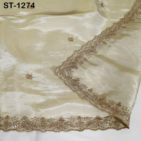 Tissue Organza Stole with Scalloped Border Gold | Zari Embroidered Dyeable Dupatta | Bridal, Wedding, Festive Shawl | Custom color