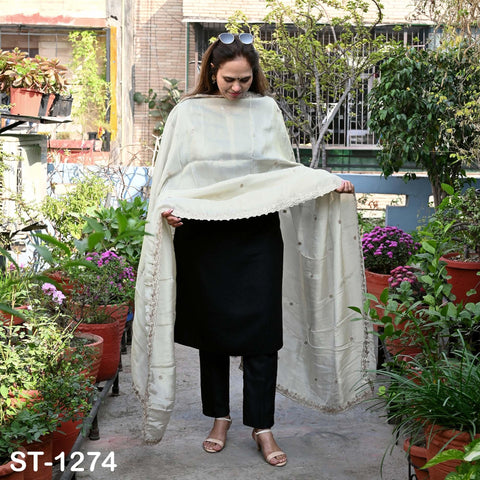 Tissue Organza Stole with Scalloped Border Gold | Zari Embroidered Dyeable Dupatta | Bridal, Wedding, Festive Shawl | Custom color
