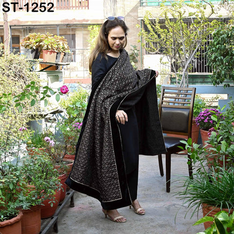 Black Velvet Embroidered Shawl Dupatta for Bridal Wear, Wedding Stole, Groom Sherwani Heavy Geometric Embroidery Scarf, Festive Wrap