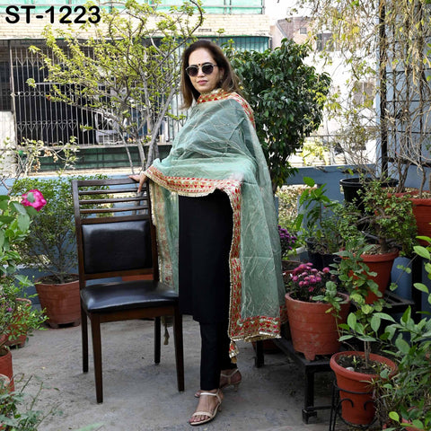 Mint Organza Designer Dupatta for women, Bridal Wedding lehenga Chunni/Veil Beads Sequin Scarf Indian Ethnic Dress Stole Gift Bridesmaid