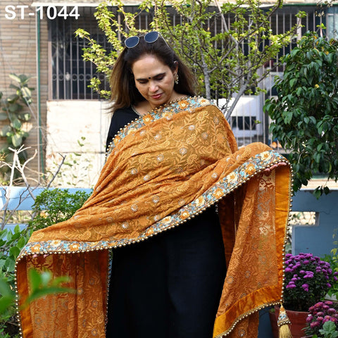 Mustard Yellow Designer Dupatta Chikankari Georgette Chunni, Indian Bridal Veil Lehenga Wedding Wrap Stole Haldi, Gift for Mother