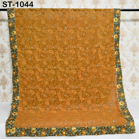 Mustard Yellow Designer Dupatta Chikankari Georgette Chunni, Indian Bridal Veil Lehenga Wedding Wrap Stole Haldi, Gift for Mother