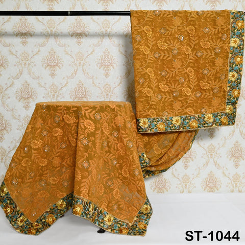 Mustard Yellow Designer Dupatta Chikankari Georgette Chunni, Indian Bridal Veil Lehenga Wedding Wrap Stole Haldi, Gift for Mother