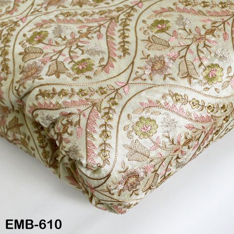 Embroidered Fabric by the yard Sewing DIY Crafting Indian Embroidery Wedding Dress Costumes Dolls Bags Cushion Covers Table Runners Blouses