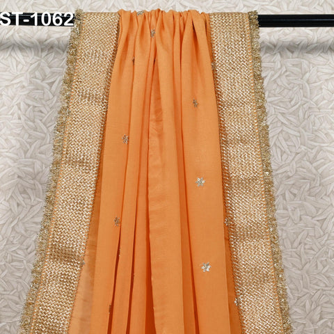 Orange Designer Dupatta Chiffon, Handmade Gota Patti Bridal Mehendi Heavy Chunni, Women Sequin Scarf, Match with Indian Dresses Festive Gift