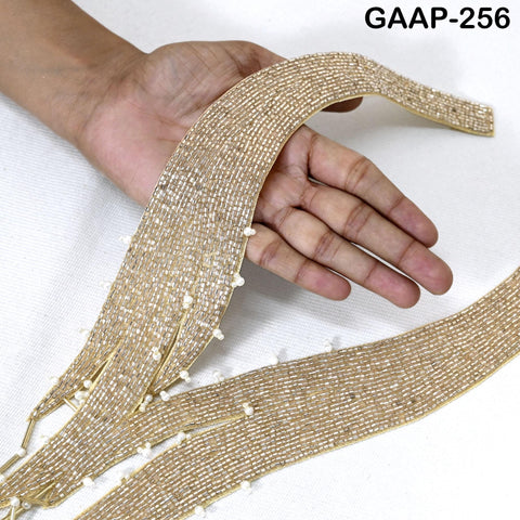 Handcrafted Beaded Collar Applique: Indian Embroidered Neckline Patch