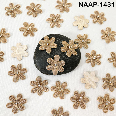 25 Pc Zardozi Embroidered Flower Appliques (3 cm): Indian Sewing Embellishments Antique Gold