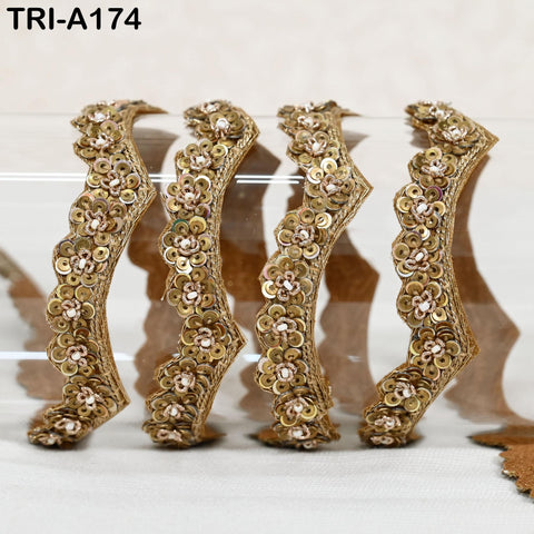 3 Yard Gold Zardozi Trim (2 cm) : Indian Wedding Dress Ribbon, Dupatta Sari Border