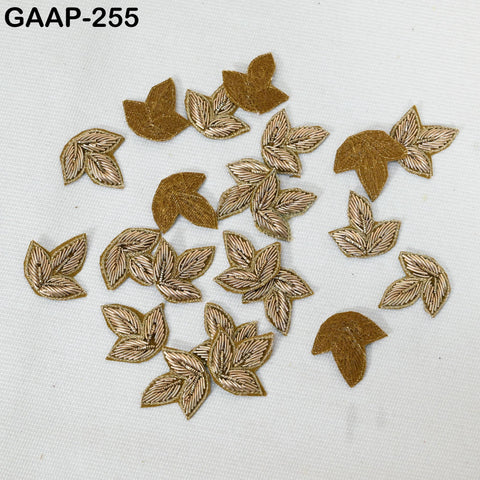 50 Pc Zardozi Embroidered Leaf Appliques (3 cm): Indian Sewing Embellishments Antique Gold, Silver, Rose gold