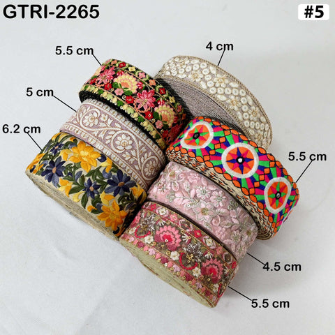 9-yard rolls Assorted Bundle of Trim Scrap Indian Embroidered Saree Ribbon Sari Border Embellishments Trimmings Assorted Colors Design