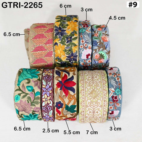 9-yard rolls Assorted Bundle of Trim Scrap Indian Embroidered Saree Ribbon Sari Border Embellishments Trimmings Assorted Colors Design