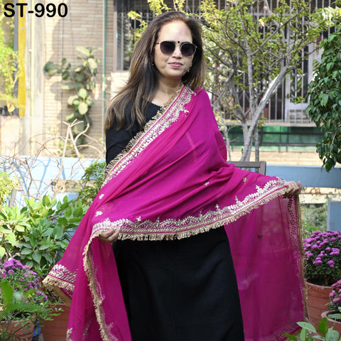 Magenta Gota Patti Dupatta Pure Chiffon with Tassels Hand Embroidered Indian Wedding Scarf Designer Bridal Ethnic Wrap Stole Gift for Mother