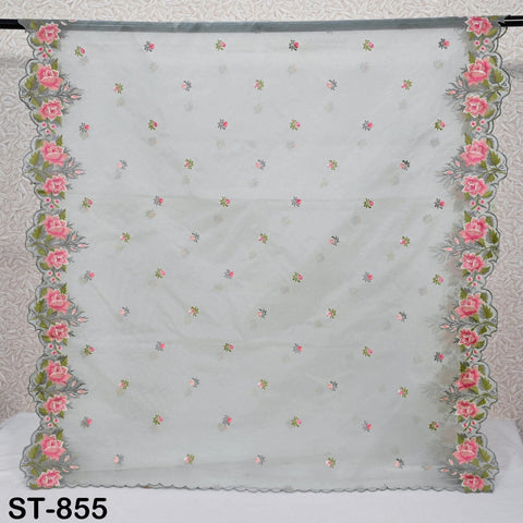 Green Organza Dupatta Embroidery Bridal Veil Indian Chunni Head Scarf Crafting Sewing Wedding Dress Lehenga Costume Doll Making Gift for Her