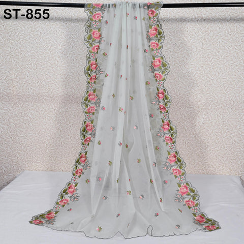 Green Organza Dupatta Embroidery Bridal Veil Indian Chunni Head Scarf Crafting Sewing Wedding Dress Lehenga Costume Doll Making Gift for Her