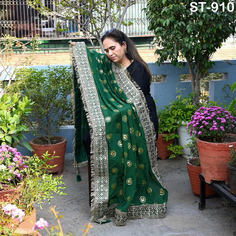 Green Designer Dupatta Chiffon, Gota Patti Bridal Mehendi Handmade Heavy Chunni, Women Sequin Scarf, Match with Indian Dresses Festive Gift