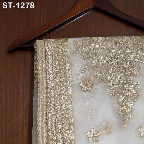 Gold Embroidered Dyeable Dupatta Net Sequin, Light Weight Stole, Indian Bride Wedding Lehenga Veil, Women Haldi Dress Chunni Scarf, Gift Her