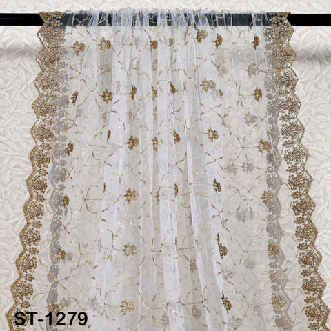 Gold Embroidered Dyeable Dupatta, Sequin Net Bridal Stole, Lightweight Wedding Veil, Indian Lehenga Chunni, Haldi Ceremony Scarf, Gift Her