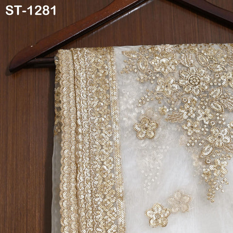 Zari Embroidered Dyeable Dupatta, Organza Stole with Gold Scalloped Border, Bridal Wedding Shawl, Custom Color Chunni