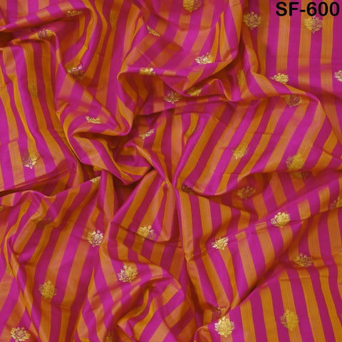 70gsm Pure Silk Fabric by The Yard Stripes Brocade Indian Wedding Dress Bridesmaids Costumes Blouses Pants Dresses Home Decor Magenta Orange