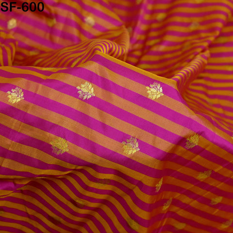 70gsm Pure Silk Fabric by The Yard Stripes Brocade Indian Wedding Dress Bridesmaids Costumes Blouses Pants Dresses Home Decor Magenta Orange