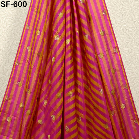 70gsm Pure Silk Fabric by The Yard Stripes Brocade Indian Wedding Dress Bridesmaids Costumes Blouses Pants Dresses Home Decor Magenta Orange