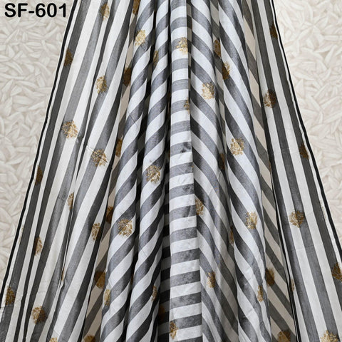 70gsm Pure Silk Fabric by The Yard Stripes Brocade Indian Wedding Dress Bridesmaids Costumes Blouses Pants Dresses Home Decor White Black