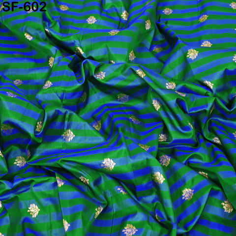 70gsm Pure Silk Fabric by The Yard Stripes Brocade Indian Wedding Dress Bridesmaids Costumes Blouses Pants Dresses Home Decor Green Blue