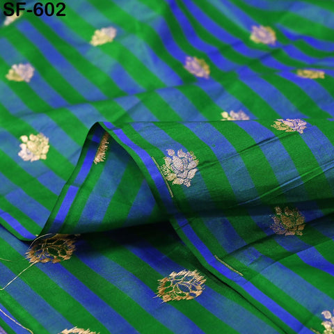 70gsm Pure Silk Fabric by The Yard Stripes Brocade Indian Wedding Dress Bridesmaids Costumes Blouses Pants Dresses Home Decor Green Blue