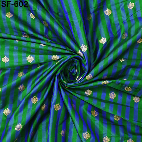70gsm Pure Silk Fabric by The Yard Stripes Brocade Indian Wedding Dress Bridesmaids Costumes Blouses Pants Dresses Home Decor Green Blue