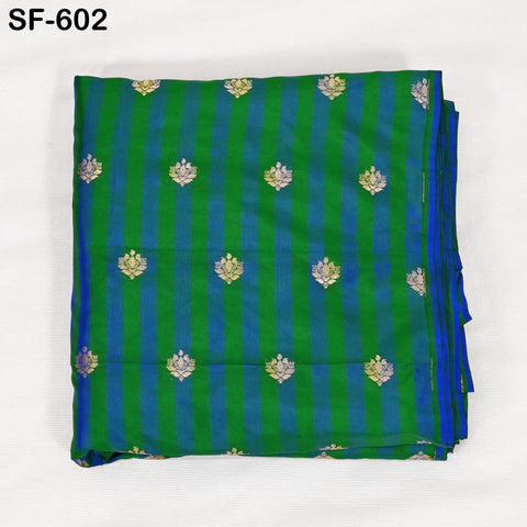 70gsm Pure Silk Fabric by The Yard Stripes Brocade Indian Wedding Dress Bridesmaids Costumes Blouses Pants Dresses Home Decor Green Blue