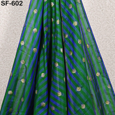 70gsm Pure Silk Fabric by The Yard Stripes Brocade Indian Wedding Dress Bridesmaids Costumes Blouses Pants Dresses Home Decor Green Blue