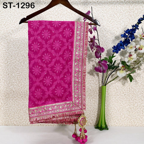 Magenta Georgette Dupatta Women Bridal Wedding lehenga Heavy Chunni Veil Sequin Scarf Indian Fabric Dress Woman Costumes Gift Her Bridesmaid