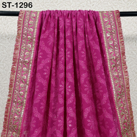 Magenta Georgette Dupatta Women Bridal Wedding lehenga Heavy Chunni Veil Sequin Scarf Indian Fabric Dress Woman Costumes Gift Her Bridesmaid