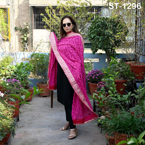 Magenta Georgette Dupatta Women Bridal Wedding lehenga Heavy Chunni Veil Sequin Scarf Indian Fabric Dress Woman Costumes Gift Her Bridesmaid