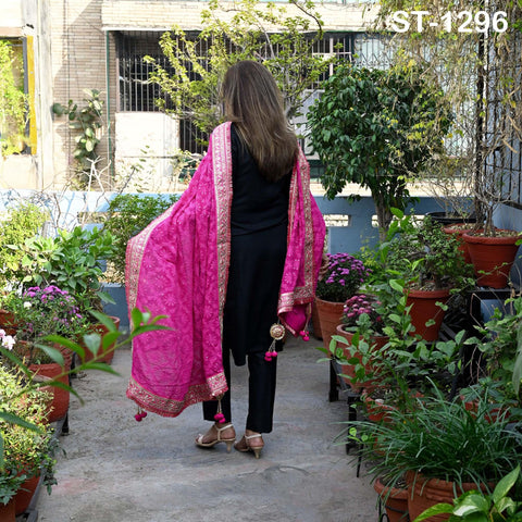 Magenta Georgette Dupatta Women Bridal Wedding lehenga Heavy Chunni Veil Sequin Scarf Indian Fabric Dress Woman Costumes Gift Her Bridesmaid