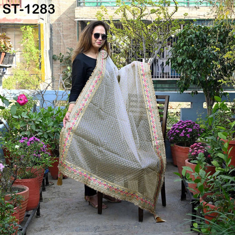 Beige Organza Designer Dupatta for women Bridal Wedding lehenga Chunni/Veil Beads Sequin Scarf Indian Ethnic Dress Stole Gift Bridesmaid