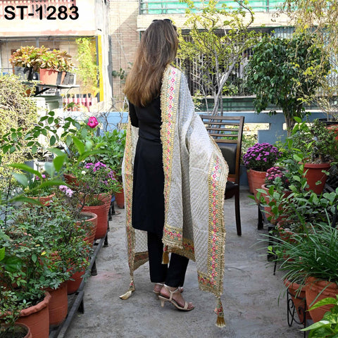 Beige Organza Designer Dupatta for women Bridal Wedding lehenga Chunni/Veil Beads Sequin Scarf Indian Ethnic Dress Stole Gift Bridesmaid