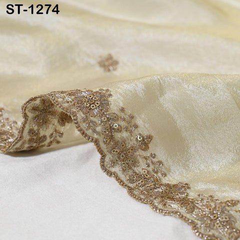 Tissue Organza Stole with Scalloped Border Gold | Zari Embroidered Dyeable Dupatta | Bridal, Wedding, Festive Shawl | Custom color