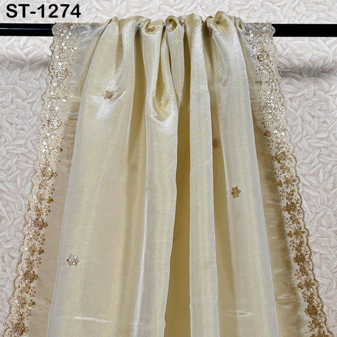 Tissue Organza Stole with Scalloped Border Gold | Zari Embroidered Dyeable Dupatta | Bridal, Wedding, Festive Shawl | Custom color