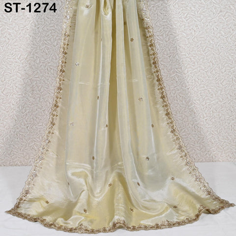 Tissue Organza Stole with Scalloped Border Gold | Zari Embroidered Dyeable Dupatta | Bridal, Wedding, Festive Shawl | Custom color