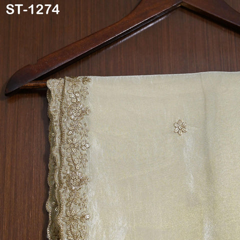 Tissue Organza Stole with Scalloped Border Gold | Zari Embroidered Dyeable Dupatta | Bridal, Wedding, Festive Shawl | Custom color