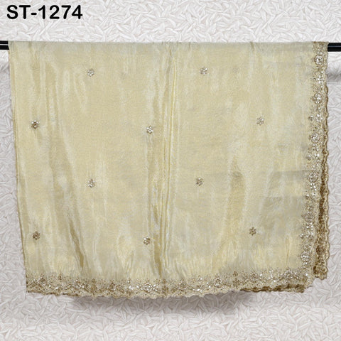 Tissue Organza Stole with Scalloped Border Gold | Zari Embroidered Dyeable Dupatta | Bridal, Wedding, Festive Shawl | Custom color