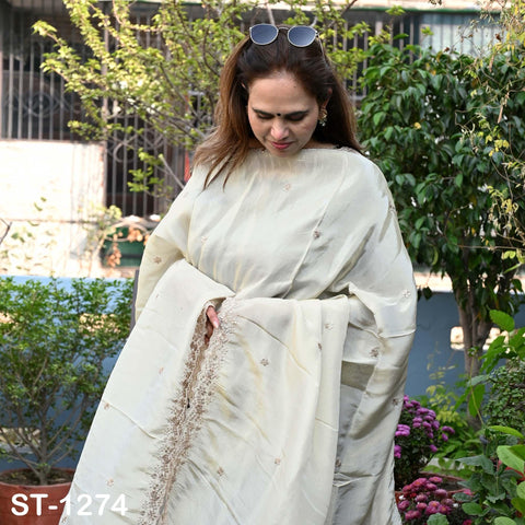 Tissue Organza Stole with Scalloped Border Gold | Zari Embroidered Dyeable Dupatta | Bridal, Wedding, Festive Shawl | Custom color