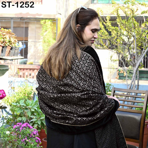 Black Velvet Embroidered Shawl Dupatta for Bridal Wear, Wedding Stole, Groom Sherwani Heavy Geometric Embroidery Scarf, Festive Wrap