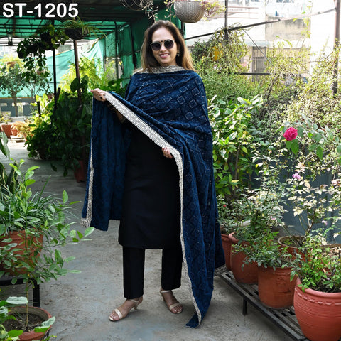 Teal Embroidered Velvet Shawl Designer Dupatta Embroidery on edges Gift Indian Chunni Bridal Veil Lehenga Festival Punjabi Wedding