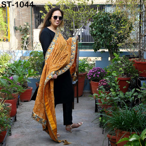 Mustard Yellow Designer Dupatta Chikankari Georgette Chunni, Indian Bridal Veil Lehenga Wedding Wrap Stole Haldi, Gift for Mother